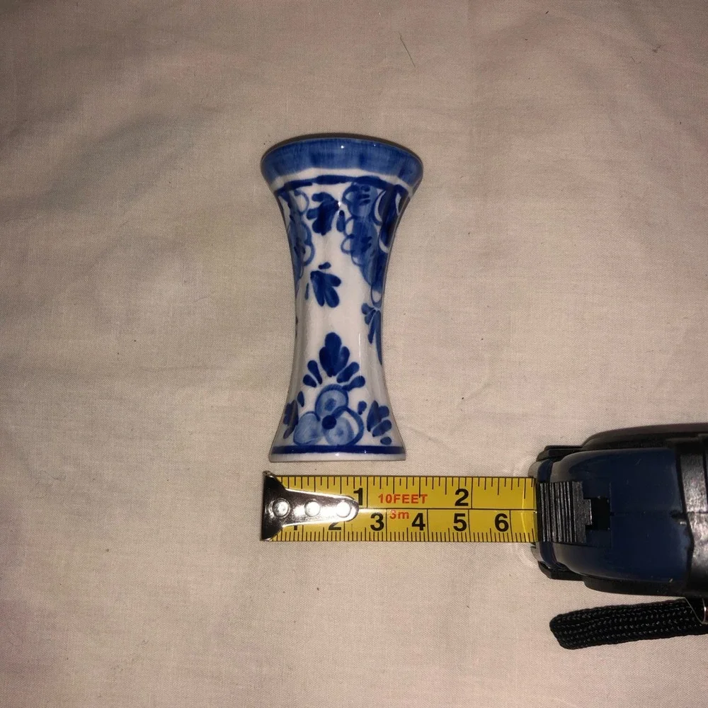 Hand Painted Delfts Blauw Mini Vase Blue White Floral Ceramic Bud Vase 3.25 inch